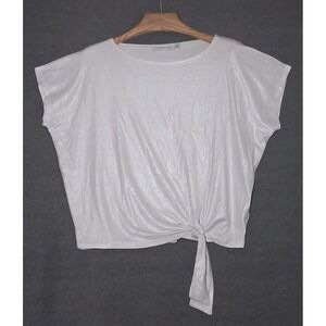 RM Rebecca Minkoff Cap Sleeve Side Front Tie Metallic Shimmer Knit Top - Large